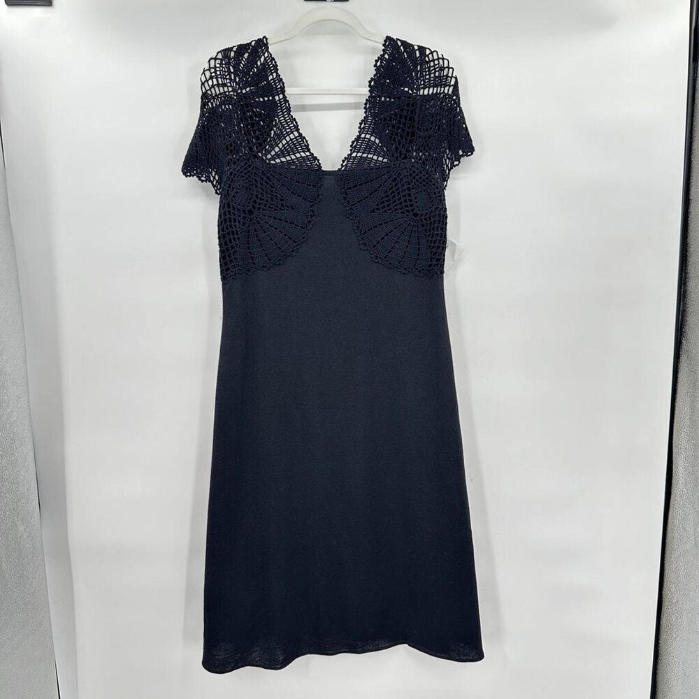 Women's St John Crochet Santana Knit Black Dress 10